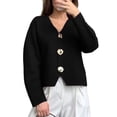 thumbnail image 1 of Cropped Cardigan Sweaters for Women V Neck Long Sleeve Gold Button Down Knit Cardigan Tops, 1 of 10