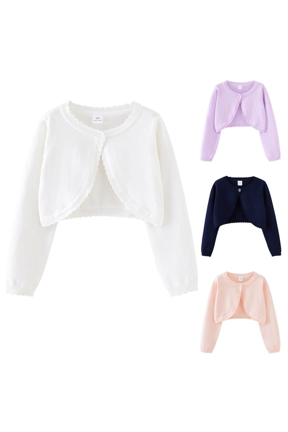 Cropped Cardigan With Buttons Girls Cotton Knit Shrug Cardigan – Long Sleeve Heart Pattern with Ruffle Hem Girls Ballet Wrap Tops Jackets For Kids