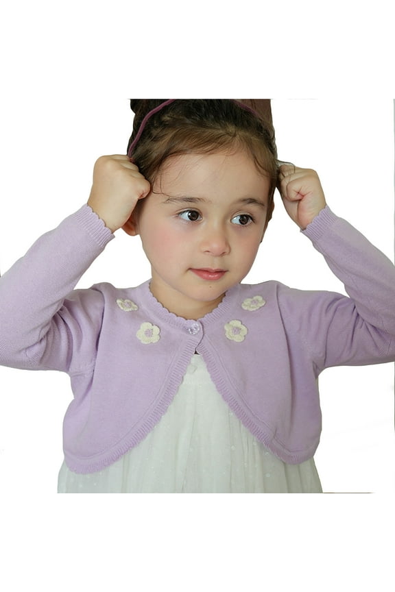 Cropped Cardigan for Girls Long Sleeve Crochet Floral Knitted Bolero Shrug Sweater Thin Fall Dress Cover up Kids Clothes, Purple, 4 Years
