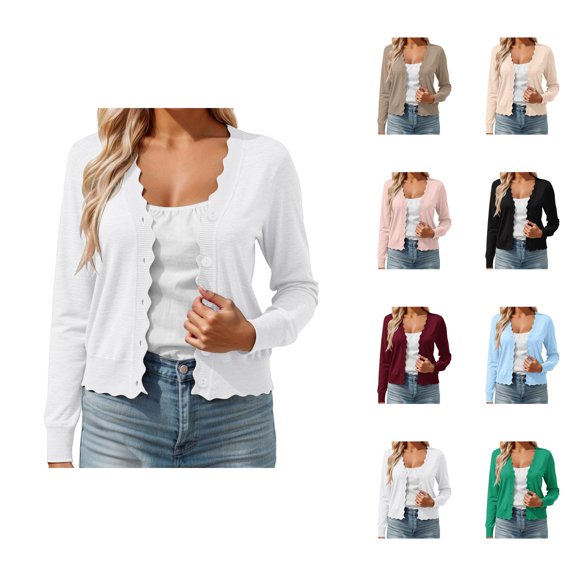 Cropped Cardigan for Women 2025 Fall Lightweight Long Sleeve V Neck Button Wave Knit Cardigan Sweaters Blouse Top