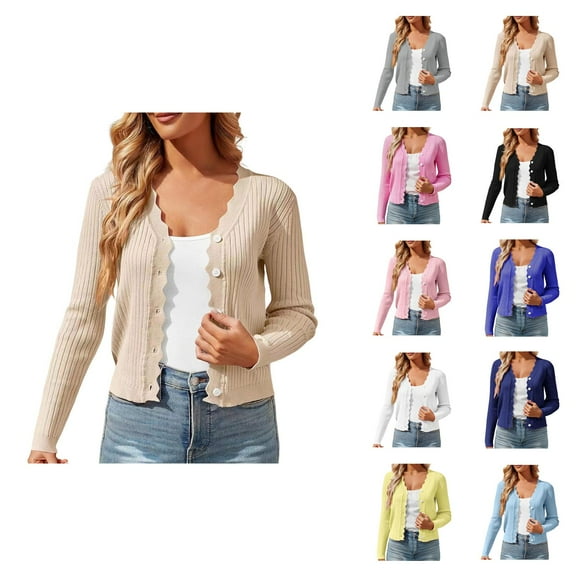 Cropped Cardigan for Women 2025 Long Sleeve V Neck Button Down Knit Shrugs Cardigans Sweaters for Dresses Tops