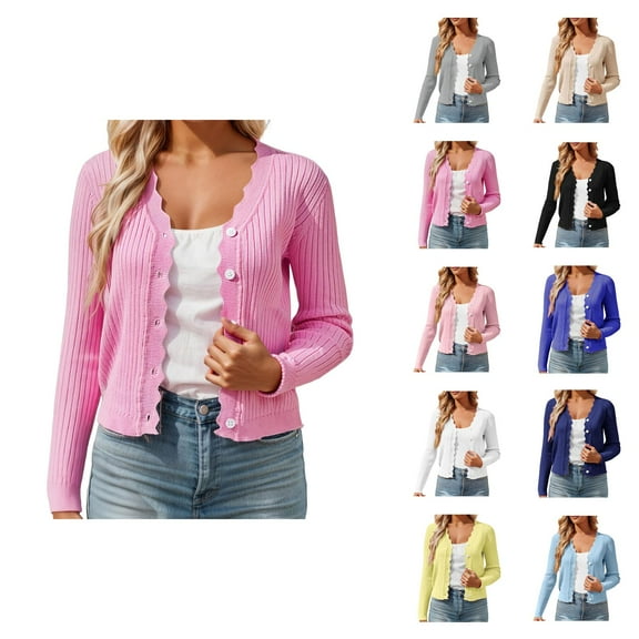 Cropped Cardigan for Women 2025 Long Sleeve V Neck Button Down Knit Shrugs Cardigans Sweaters for Dresses Tops