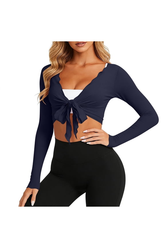 Cropped Cardigan for Women Button Down Long Sleeve Lace-up Front Casual Cute Comfortable Cardigan for Yoga Ballet