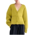 thumbnail image 1 of Cropped Cardigan for Women Fall Winter Casual Knit V Neck Button Down Sweater Jackets Knitted Tops Yellow XL, 1 of 4