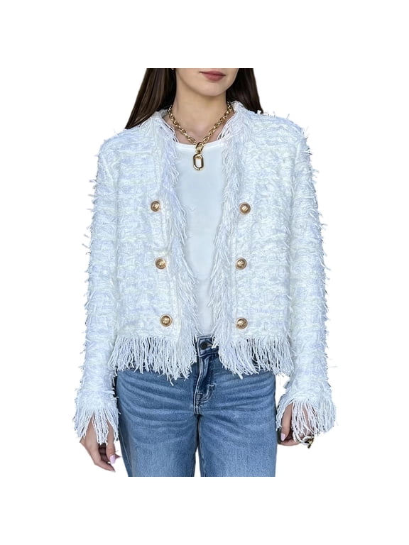 Cropped Cardigan for Women Trendy Faux Fur Long Sleeve Coats Button Fall Fashion Travel Dating Work Jackets White 2XL