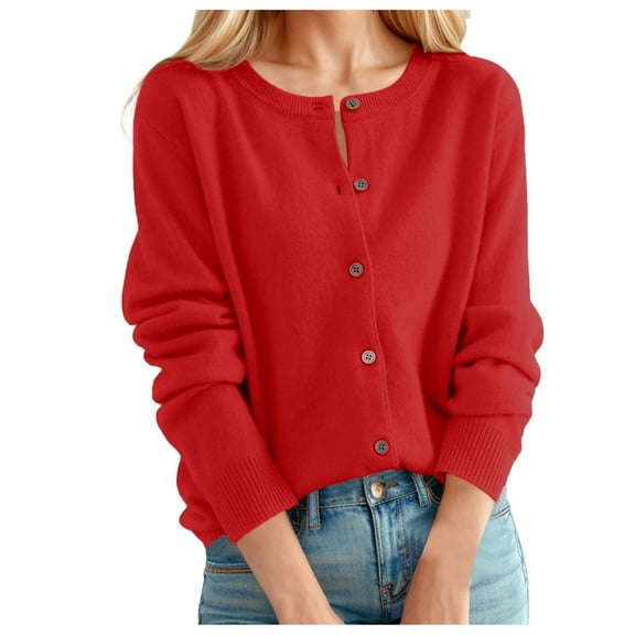 Cropped Cardigans for Ladies Comfy Knit Sweater Jackets Button Down Crew Neck Coat Long Sleeve Solid Top Holiday Trendy Clothing 2025 Fall Outerwear