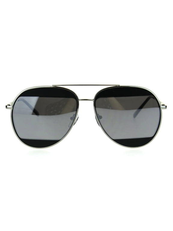 Cropped Color Mirror Lens Metal Rim Officer Pilots Sunglasses Black Silver