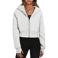 thumbnail image 1 of Cropped Cotton Hood Jackets with Thumb Holes Casual Sports Zip-up Hooded Sweatshirts for Womens Fall Fashion Outwear (Medium, Gray), 1 of 6