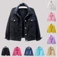 thumbnail image 1 of Cropped Denim Jacket Women Womens Plus Size Cropped Denim Jackets Button Solid Pocket Denim Coat Denim Jacket Women Purple S, 1 of 7