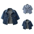 thumbnail image 1 of Cropped Denim Jacket for Women 2025 Short Sleeve Button Down Lapel Collar Casual Jean Jackets Outerwear, 1 of 7