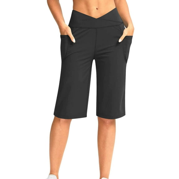 Cropped Elastic High Waist Capris for Womens 9" Lightweight Athletic-Fit Leggings Tummy Control Dry Fit Yoga Shorts Gym Traning Track Joggers Pants with Pockets