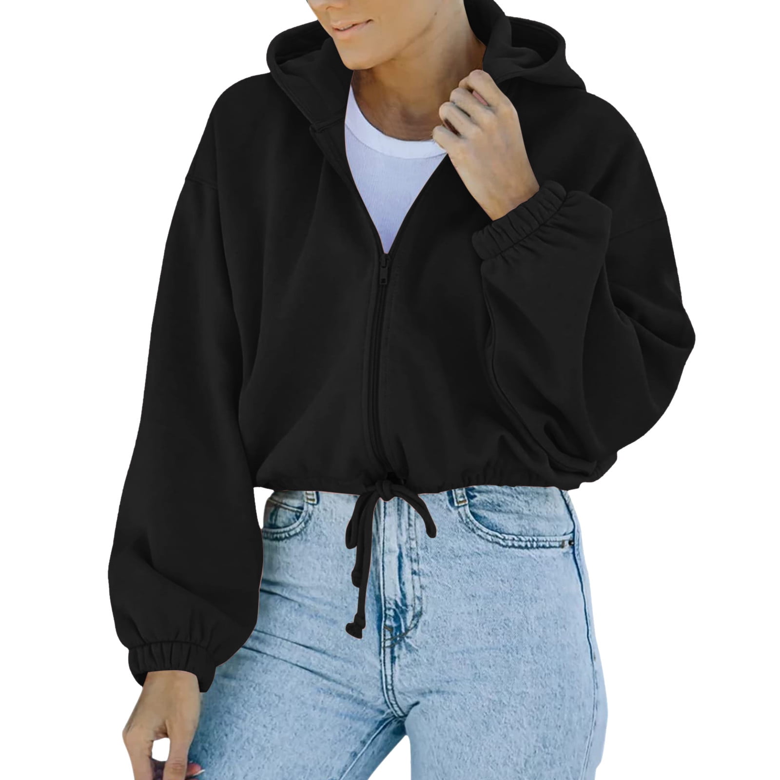 Sveltors Black Zip Up Hoodie Women Full Zip Sweatshirt Oversized Casual  Drawstring Hoodies Jackets with Pocket Fall Clothes at  Women's  Clothing store