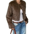 thumbnail image 1 of Cropped Faux Fur Jacket Long Sleeve Open Front Cardigan Casual Parka Short Coat Brown XL, 1 of 6