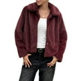 thumbnail image 1 of Cropped Faux Fur Jacket Long Sleeve Open Front Cardigan Casual Parka Short Coat Wine Red M, 1 of 8
