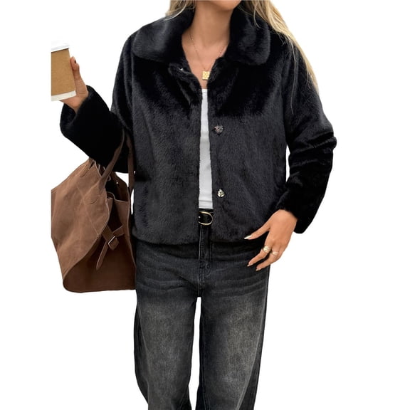 Cropped Faux Fur Jacket Long Sleeve Open Front Cardigan Casual Parka Short Coat