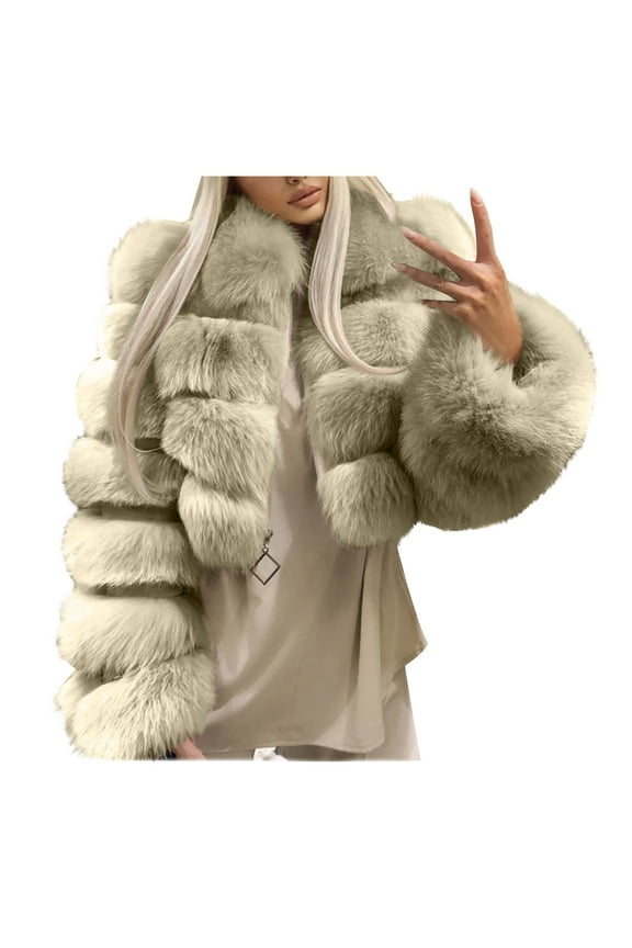 Cropped Faux Fur Jacket Women Dressy Fashion Long Sleeve Open Front Cardigan Furry Short Jackets Winter Coats