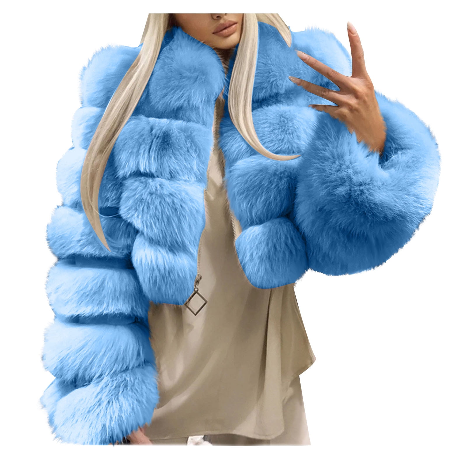 Cropped Faux Fur Jacket Women Dressy Fashion Long Sleeve Open Front ...