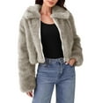 thumbnail image 1 of Cropped Faux Fur Jacket for Women Long Sleeve Zip Up Lapel Coats Shaggy Warm Outerwear Fall Clothes Beige L, 1 of 4