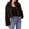 thumbnail image 1 of Cropped Faux Fur Jacket for Women Long Sleeve Zip Up Lapel Coats Shaggy Warm Outerwear Fall Clothes Coffee M, 1 of 4