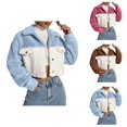 thumbnail image 1 of Cropped Jacket Women Long Sleeve Button Down Collared Color Block Casual Fuzzy Jackets Winter Coats Cardigan Outerwear, 1 of 7
