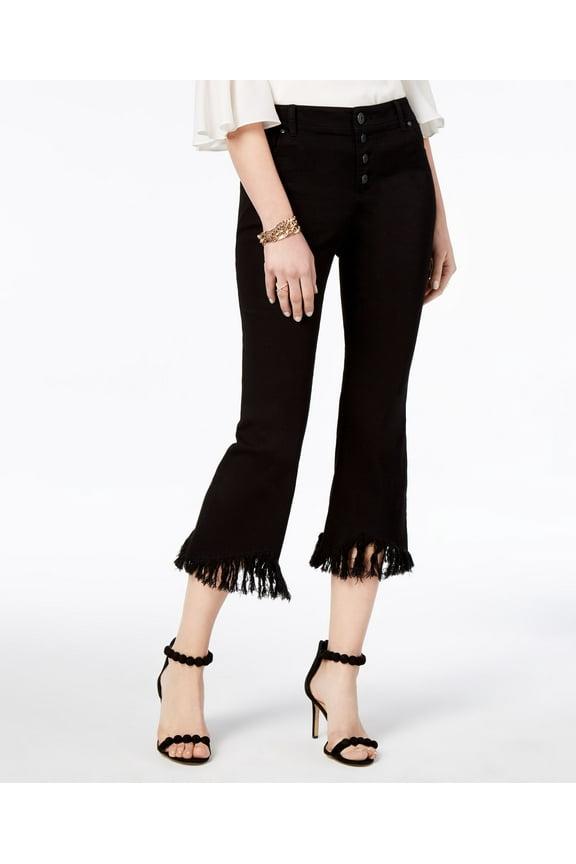 Cropped Fringe Trim Jeans Black 0