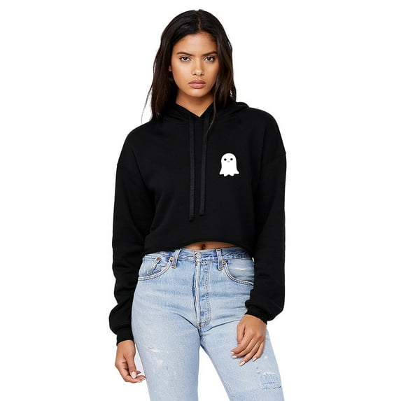 Cropped Hoodie Ghost Crop Top Hoodie Black Cropped Top Crop Sweatshirt Tops for Women Hooded Sweatshirt Womens Crop Tops Cropped Fleece Ghost Hoodie