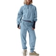 thumbnail image 1 of Cropped Hoodie Set Women Fleece 2 Piece Outfits Sweatsuit Drawstring Long Sleeve Hooded Crop Pullover Sweatshirt Joggers Pants Tracksuit Set, 1 of 6
