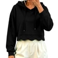 thumbnail image 1 of Cropped Hoodie Women Casual Elegant Cute Scalloped Hem Crop Sweatshirts Long Sleeve Drawstring Pullover 2026 Fall Soft Lightweight Hooded Tops Daily Travel Outfits, Black 2XL, 1 of 7