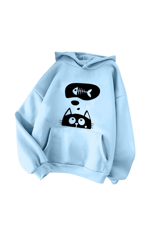 Cropped Hoodie Women Fall Loose Fit Hooded Long Sleeve Bubble Cuff Cold Shoulder Hoody Graphic Leisure Cotton Sweatshirts Hoodies(Sky Blue,M)