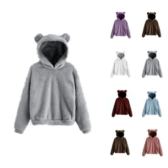 Cropped Hoodie Womens Hoodies Lightweight Zip Up Hoodie Women Y2K Hoodie Fashion Womens Hoodies Cute Bear Ears Hooded Sweatshirts Coat Warm Pullover Tops Casual Loose Fall Outwear