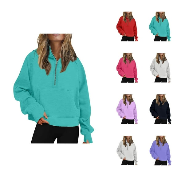 Cropped Hoodie Womens Oversized Sweatshirt Casual Lightweight Zip Up Women Women's Hoodies And Sweatshirts For Everyday Comfort Loose Fit Autumn Winter Half Yoga Top With Hood Lined Design Outfits
