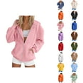 thumbnail image 1 of Cropped Hoodie Womens Sweatshirt Oversized Hoodie Women Casual Lightweight Zip Up Trendy Women's Hoodies And Sweatshirts Stylish Solid Zip Up Jacket For Everyday Wear Long Sleeve Coat, 1 of 7