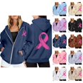 thumbnail image 1 of Cropped Hoodie Womens Sweatshirt Oversized Zip Up Women Casual Daily Women's Pullover Cancer Awareness Month Long Sleeve Pocket Drawstring For Everyday Wear, 1 of 6