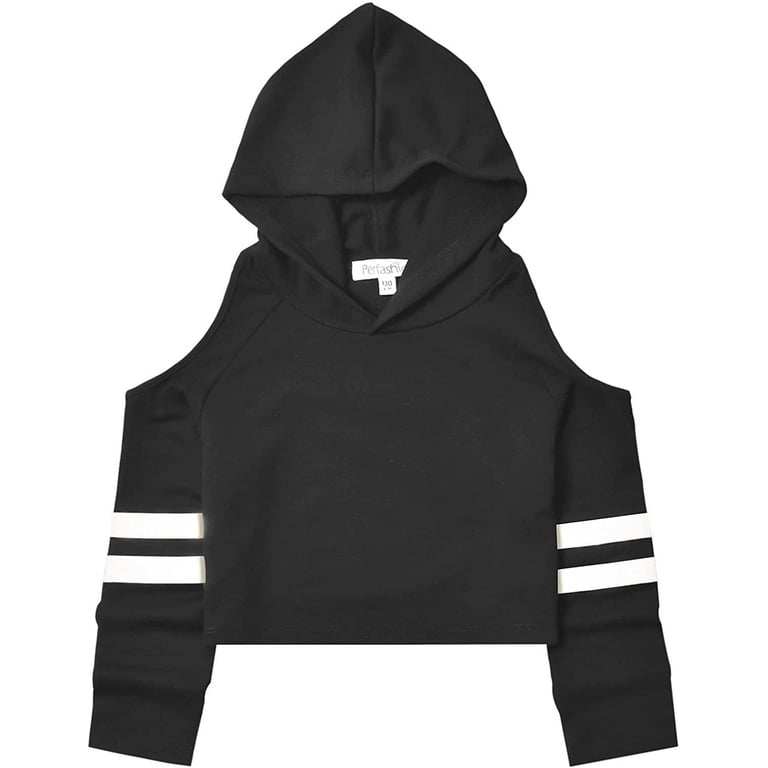 Cropped Hoodie for Girls Cold Shoulder Long Sleeve Crop Top Sweatshirt 6 13 Years White Stripes 10 11 Years Walmart