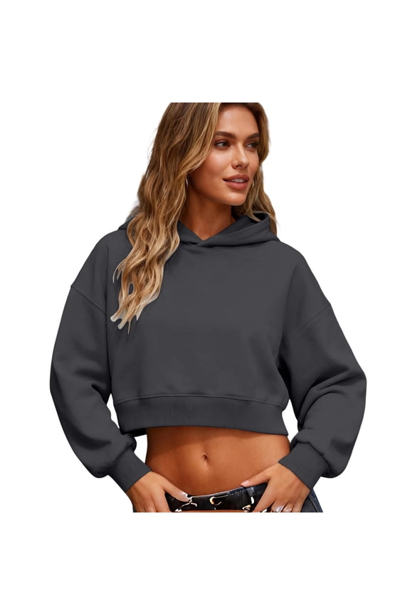 Cropped Hoodie for Womens Casual Crewneck Sweatshirts Workout Long Sleeve Drawstring Hooded College Teen Preppy Crop Tops Clothes 2026