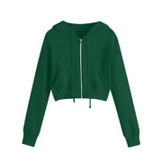 CHOIVICTOR Cropped Hoodies For Women Solid Zip Up Ladies Sweatshirts Jumper With Hood Drawstring Comfy Yoga Gym Sports Pullover Cardigan Going Out Hiking Casual Blouse Top