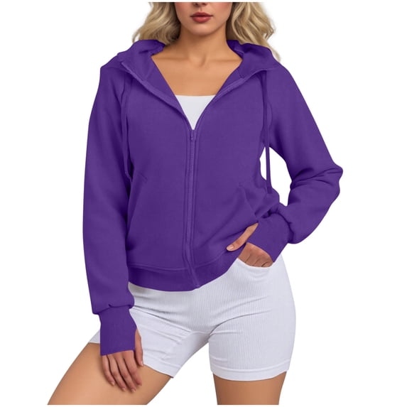 Cropped Hoodies Jacket for Women Womens Zip Up Hoodie Lightweight Sweatshirt Drop Shoulder Casual Athletic Workout Jacket