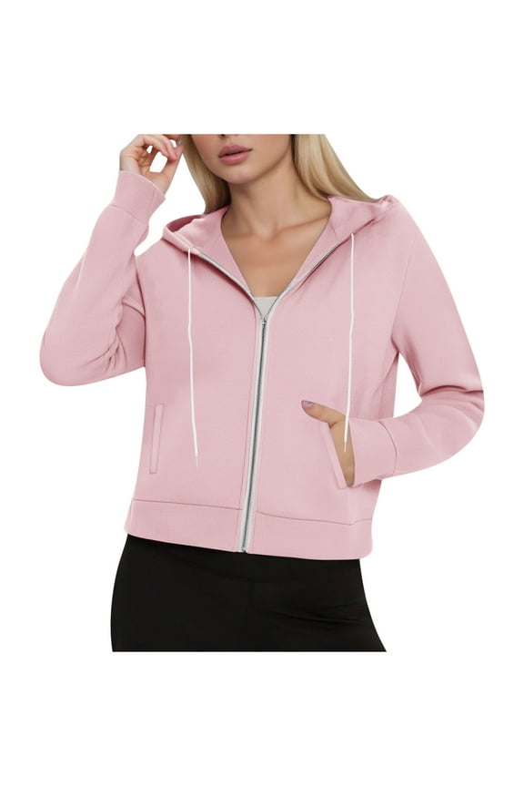 Cropped Hoodies for Womens Zip Up Hooded Jackets Crop Sweatshirts Fleece Fall Outfits Casual Comfy Y2k Tops Trendy Juniors Girls Drawstring Sweatshirt Coats Long Sleeve Pocket Hoody Shirt Tops