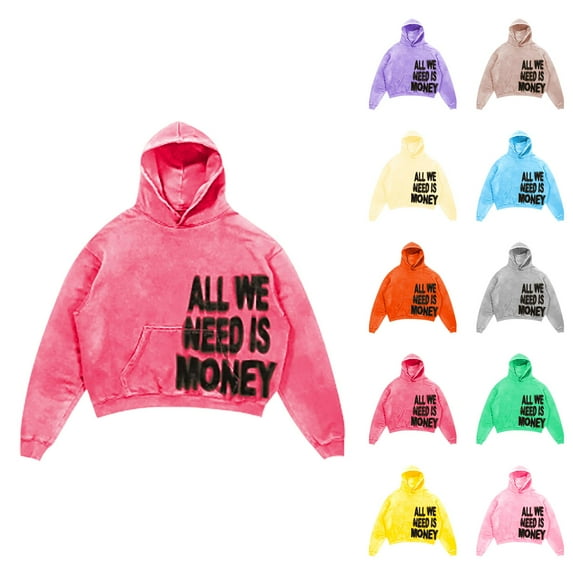 Cropped Hoodies for Men 2025 All We Need Is Money Anime Y3K Harajuku Hooded Sweatshirt with Pockets Pullover Hoody