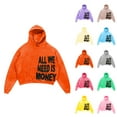 thumbnail image 1 of Cropped Hoodies for Men 2025 All We Need Is Money Anime Y3K Harajuku Hooded Sweatshirt with Pockets Pullover Hoody, 1 of 5