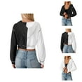 thumbnail image 1 of Cropped Hoodies for Women 2025 Color Block Long Sleeve Zip Up Lightweight Hoodie Hooded Sweatshirt Women Jacket, 1 of 5