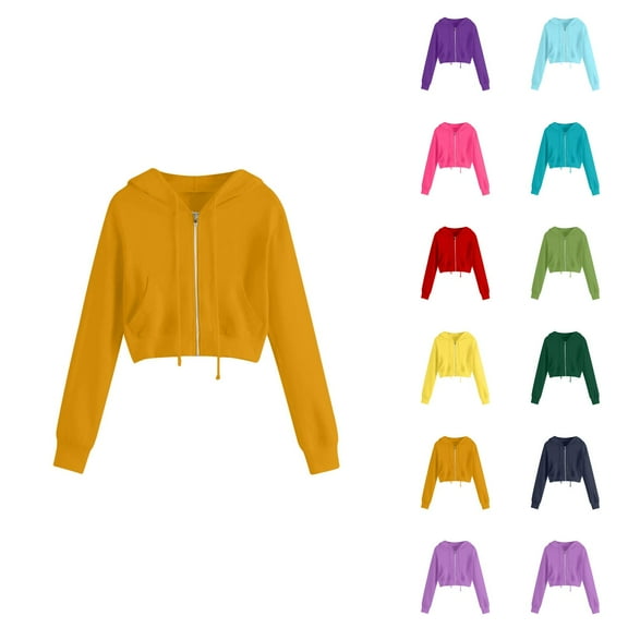 Cropped Hoodies for Women 2025 Long Sleeve Cropped Zip Up Hoodie with Pockets Hooded Sweatshirt Women Jacket