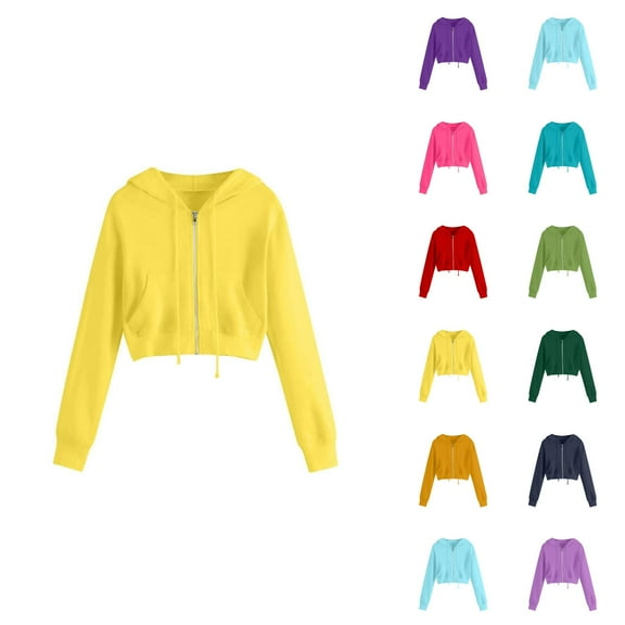 Cropped Hoodies for Women 2025 Long Sleeve Cropped Zip Up Hoodie with Pockets Hooded Sweatshirt Women Jacket