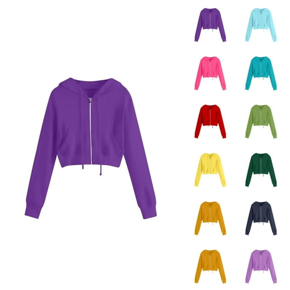Cropped Hoodies for Women 2025 Long Sleeve Cropped Zip Up Hoodie with Pockets Hooded Sweatshirt Women Jacket