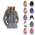 thumbnail image 1 of Cropped Hoodies for Women 2025 Long Sleeve Lightweight Plain Hooded Sweatshirt with Pockets Pullover Tops, 1 of 7