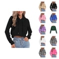 thumbnail image 1 of Cropped Hoodies for Women 2025 Long Sleeve Lightweight Plain Hooded Sweatshirt with Pockets Pullover Tops, 1 of 7