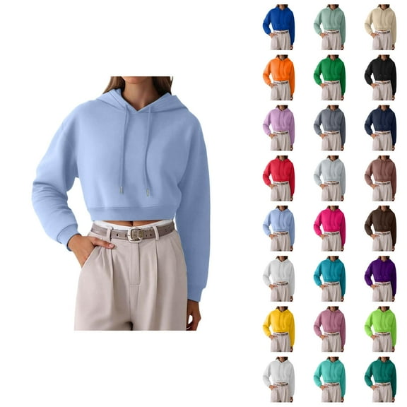 Cropped Hoodies for Women 2025 Long Sleeve Plain Crop Hoodie Streetwear Hooded Sweatshirt Pullover Tops