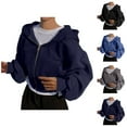 thumbnail image 1 of Cropped Hoodies for Women 2025 Long Sleeve Zip Up Cropped Loose Hoodie with Pockets Hooded Sweatshirt Women Jacket, 1 of 6
