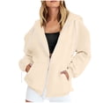 thumbnail image 1 of Cropped Hoodies for Women Zip up Drawstring Jacket Solid Color Fall Winter Outerwears Casual Loose Comfy Travel Sweatshirts Hooded with Pockets, 1 of 8