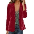 thumbnail image 1 of Cropped Jacket Sevevn Women's Velvet Blazer Jacket Lapel Long Sleeve V Neck Suit Coat, 1 of 9